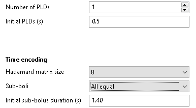 Hadamard experiment with equal sub-bolus durations